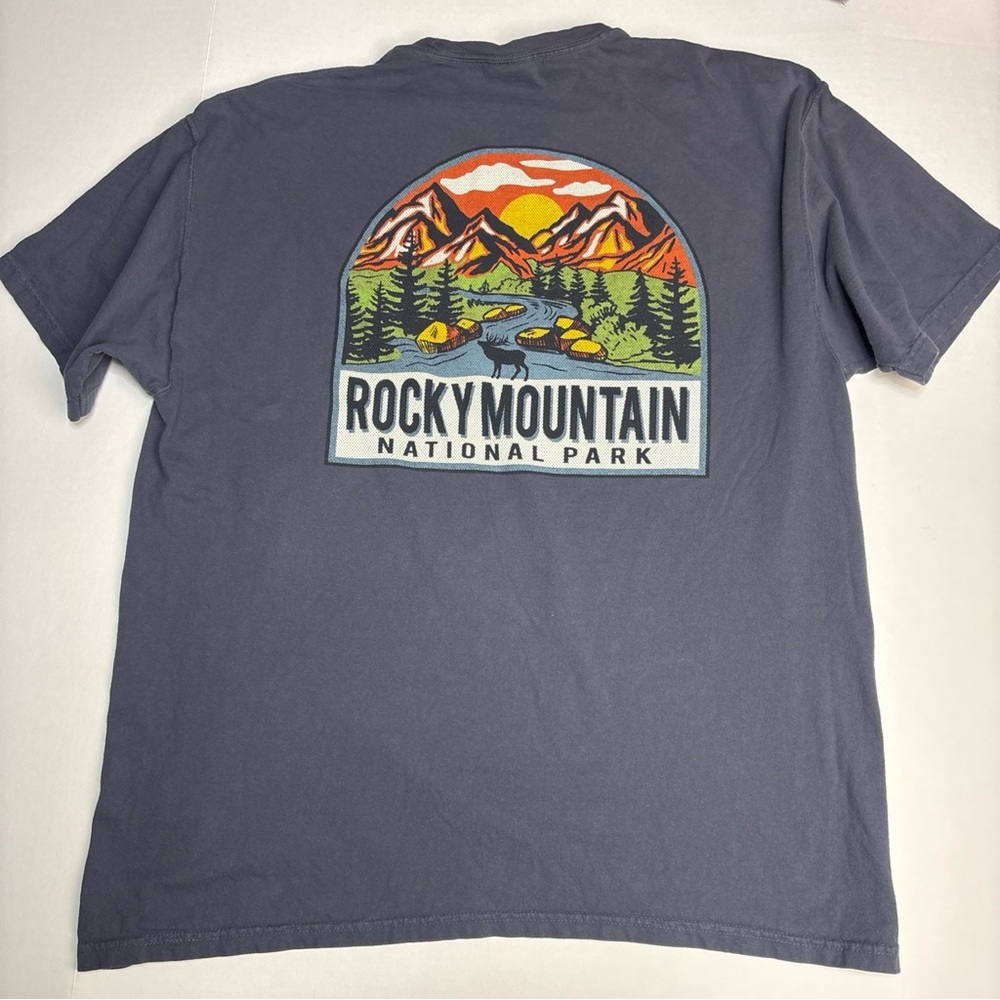 Rocky Mountain National Park Adult XL T-Shirt Blue Trees Elk Outdoors Cotton
